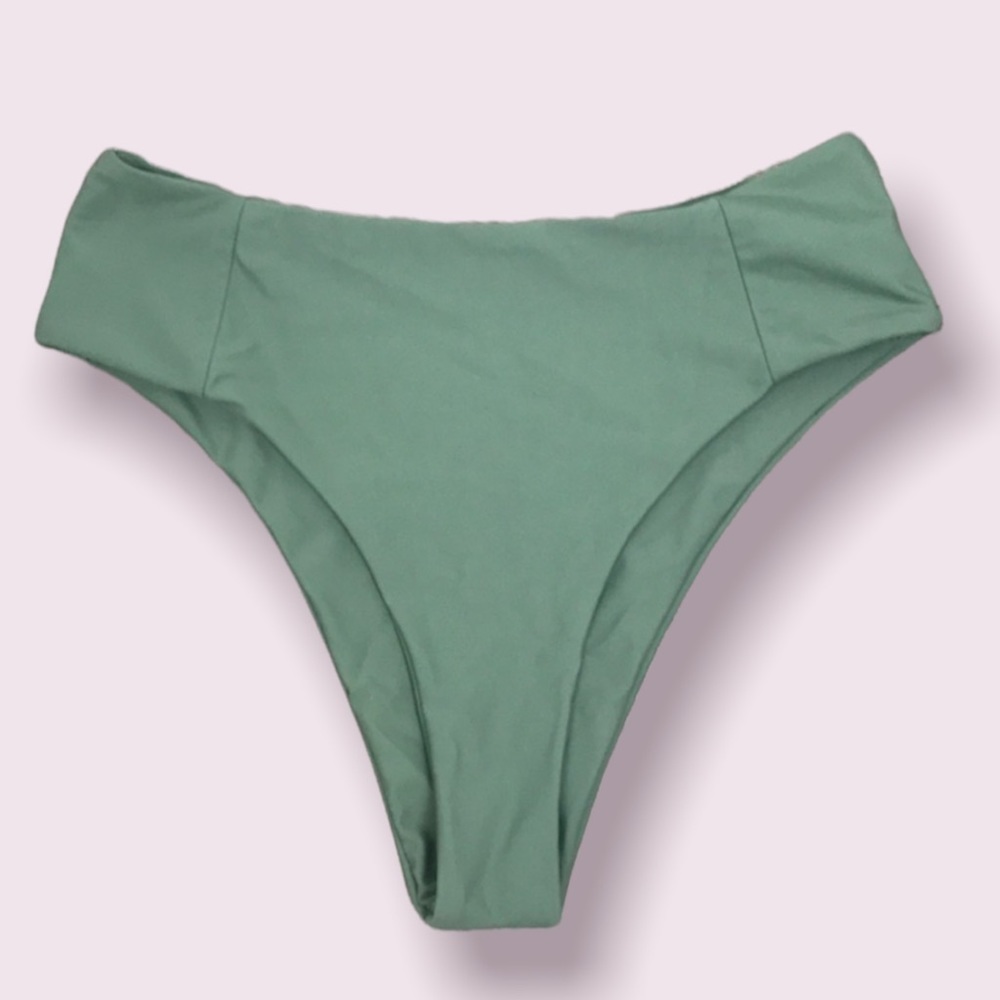 High cut green Brazilian bikini bottom